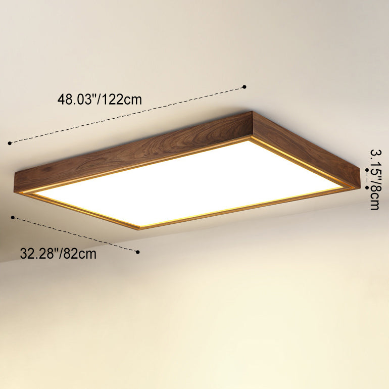 Traditional Chinese Walnut Iron Acrylic Square Rectangular LED Flush Mount Ceiling Light For Living Room