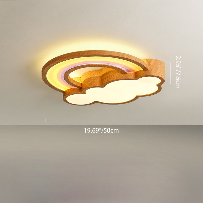 Contemporary Creative Woodgrain Cartoon Animal Bee Aircraft Acrylic LED Kids Flush Mount Ceiling Light For Living Room