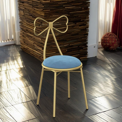 Contemporary Creative Bow Round Upholstered Velvet Metal Vanity Stool Backrest For Bedroom