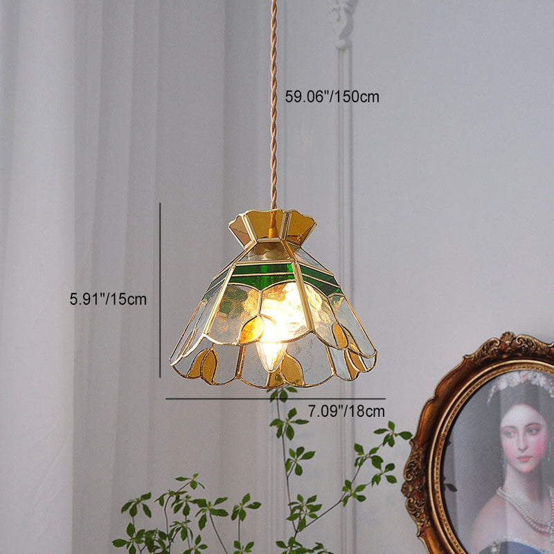 Contemporary Retro Brass Glass Conic Rose Tulip 1-Light Pendant Light For Dining Room