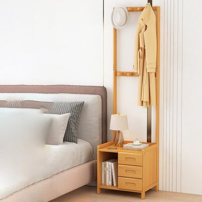 Modern Minimalist Rectangular Coat Rack Bamboo Density Panel Nightstand 1/3 Drawer For Bedroom