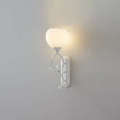 Modern Minimalist Cream Flower Iron Glass 1/2 Light Wall Sconce Lamp For Bedroom