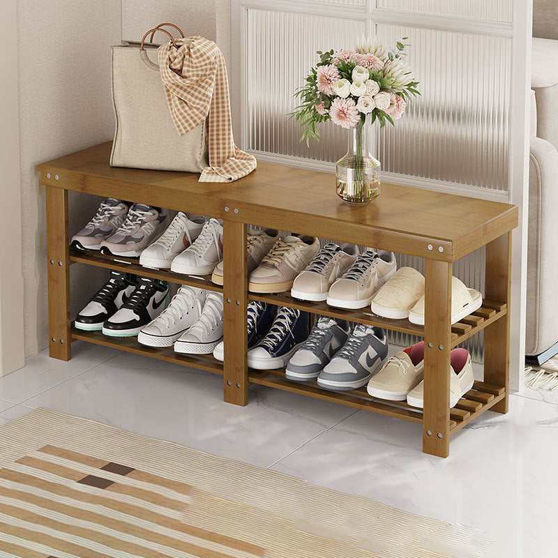 Modern Minimalist Rectangle Heather Bamboo Shoe Storage 2-Shelf For Entryways