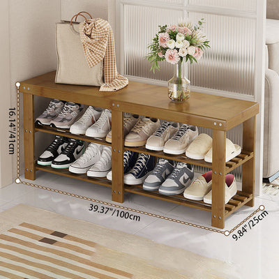 Modern Minimalist Rectangle Heather Bamboo Shoe Storage 2-Shelf For Entryways