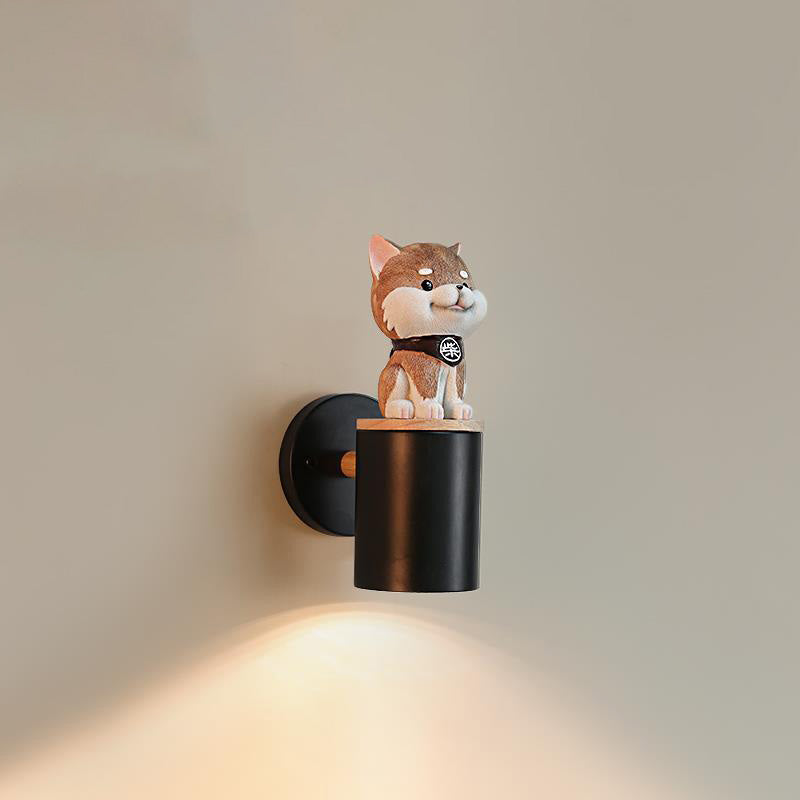 Modern Minimalist Cartoon Critter Column Solid Wood Resin Iron 1-Light Wall Sconce Lamp For Bedroom