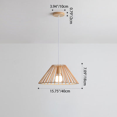 Traditional Japanese Round Trapezoidal Wood 1/2 Light Island Light Chandelier For Dining Room