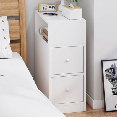 Contemporary Scandinavian Square Tabletop Artificial Panel Nightstand 2-Drawer For Bedroom