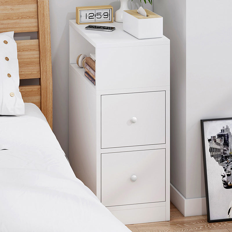 Contemporary Scandinavian Square Tabletop Artificial Panel Nightstand 2-Drawer For Bedroom