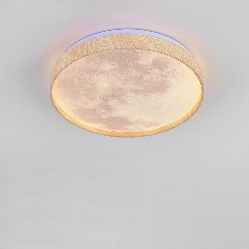 Contemporary Scandinavian Iron Plastic Round Moon LED Flush Mount Ceiling Light For Living Room