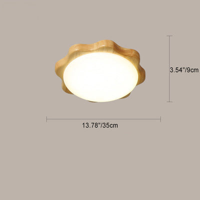 Contemporary Nordic Wood Acrylic Plum Shape LED Flush Mount Ceiling Light For Living Room