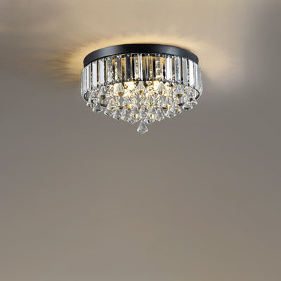 Modern Luxury Round Iron Crystal Beads 6/9-Light Flush Mount Ceiling Light For Living Room