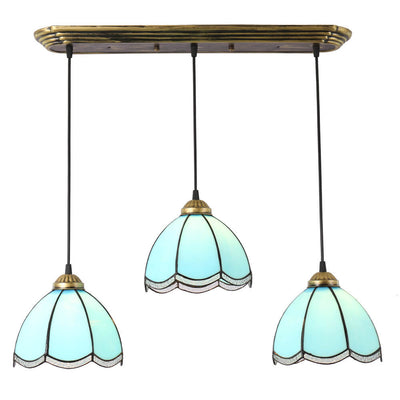 European Rustic Colorful Tiffany 3-Light Island Light Chandelier