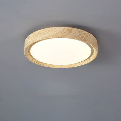 Contemporary Simplicity Round Wood Grain Acrylic LED Flush Mount Ceiling Light For Bedroom