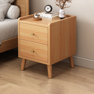 Traditional Chinese Rectangular Wood Density Panel Nightstand 2-Drawer For Bedroom