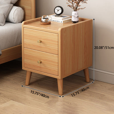 Traditional Chinese Rectangular Wood Density Panel Nightstand 2-Drawer For Bedroom