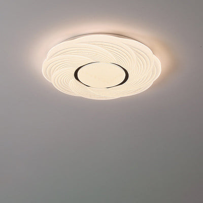 Modern Minimalist Cream Round Petal Iron Acrylic LED Flush Mount Ceiling Light For Bedroom