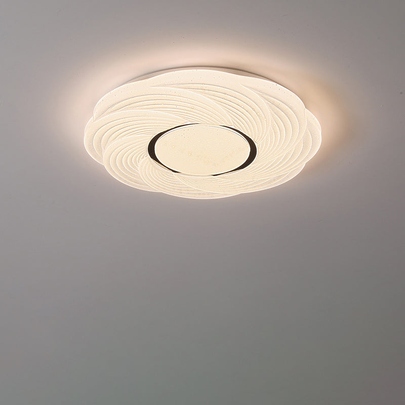 Modern Minimalist Cream Round Petal Iron Acrylic LED Flush Mount Ceiling Light For Bedroom