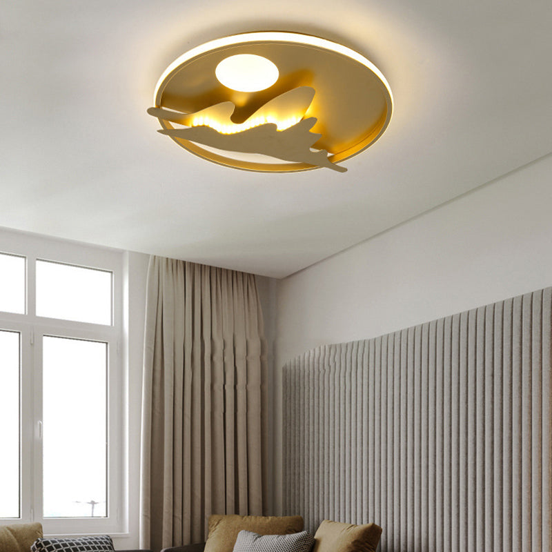 Modern Luxury Iron Acrylic Round Crown Heart Star Mountain LED Flush Mount Ceiling Light For Bedroom