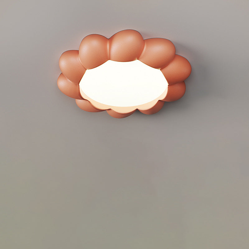 Modern Minimalist Cream Round Flower Resin Acrylic LED Flush Mount Ceiling Light For Bedroom