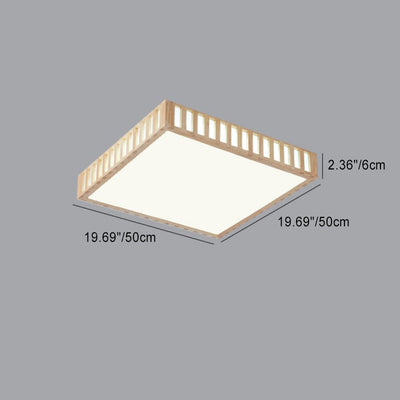 Modern Minimalist Square Wood Acrylic LED Flush Mount Ceiling Light For Bedroom