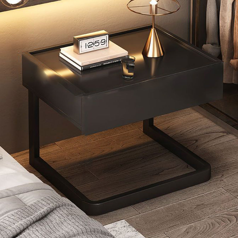 Modern Minimalist Rectangular Faux Panel Tubing Nightstand 1-Drawer For Bedroom