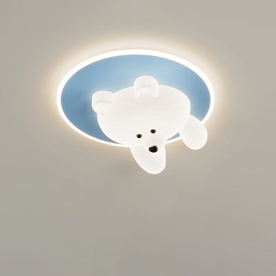 Modern Art Deco Round Cloud Bear Acrylic Iron LED Flush Mount Ceiling Light For Bedroom