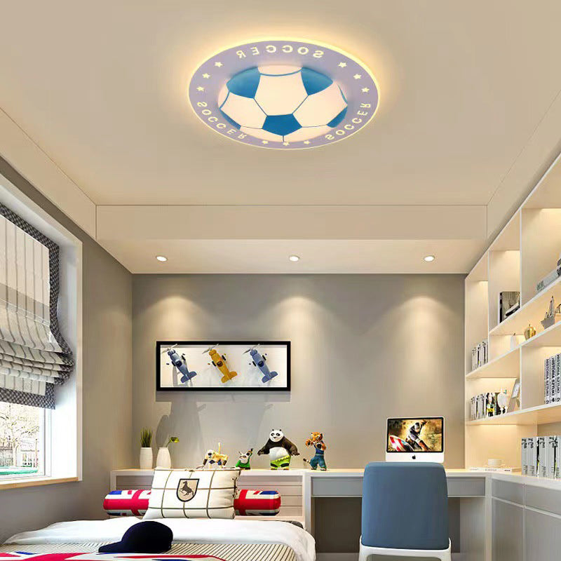 Modern Art Deco Soccer Ball Round Acrylic Iron LED Flush Mount Ceiling Light For Living Room