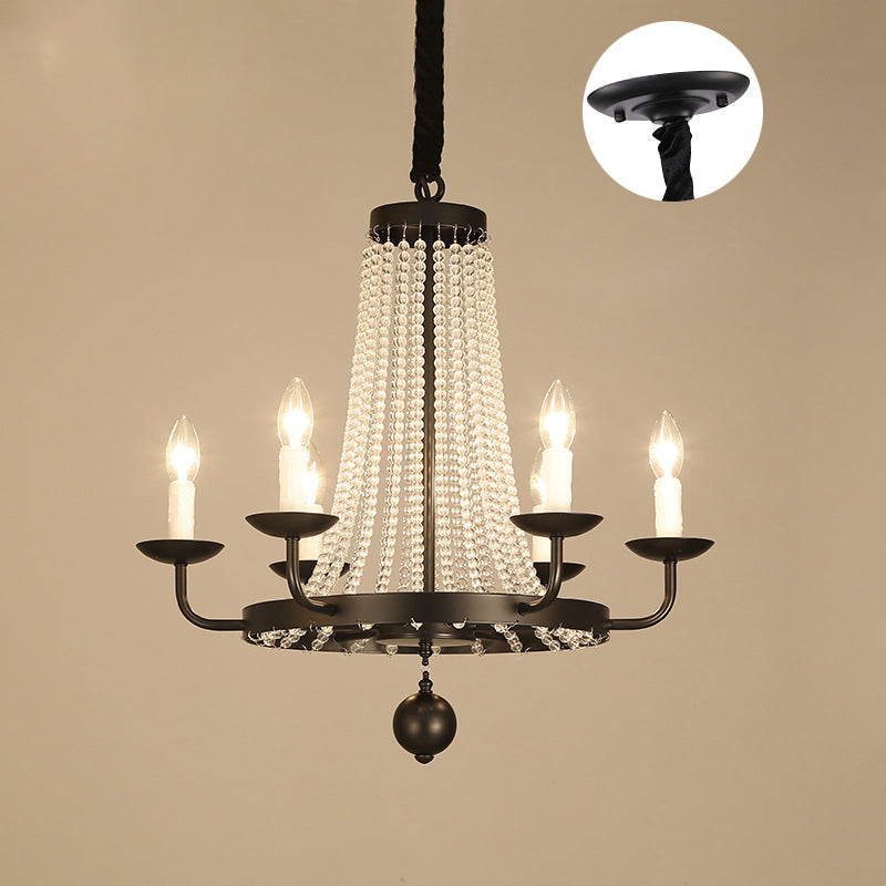 Contemporary Luxury Iron Round Frame Candelabra Crystal Bead 6/8/10/12-Light Chandelier For Living Room