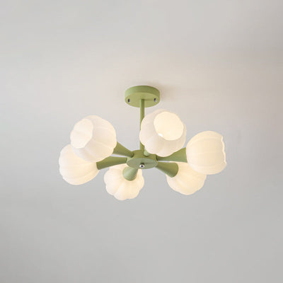 Modern Minimalist Cream Flower Iron Glass 4/6 Light Chandelier For Living Room