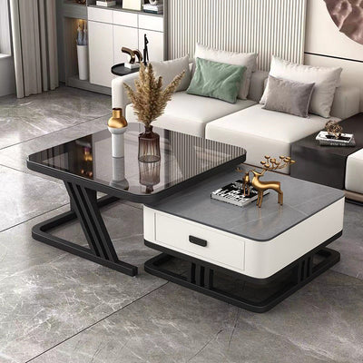 Modern Luxury Board Top Iron Frame Square Nesting Coffee Table Drawer For Living Room