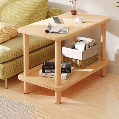 Traditional Japanese Wood Rectangular End Table 3-Tier For Living Room