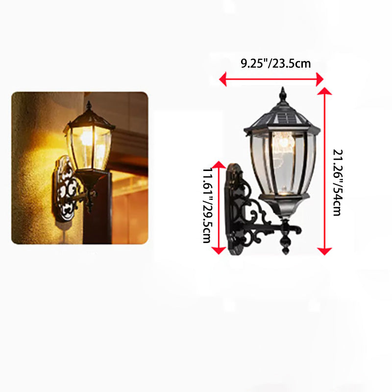 Traditional European Aluminum Glass LED Solar Waterproof Wall Sconce Lamp For Outdoor Patio