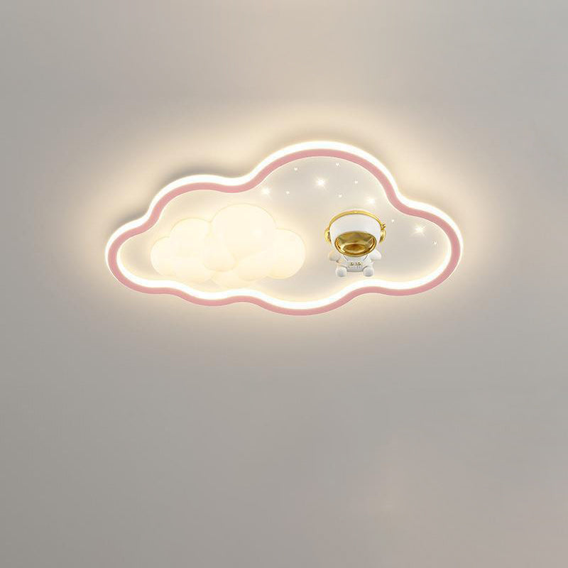 Modern Art Deco Kids Iron PE Cloud Rainbow Semicircular Astronaut LED Flush Mount Ceiling Light For Bedroom