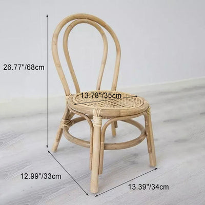 Traditional Japanese Round Rattan Weaving Footstool Bow Knot Backrest For Entryways