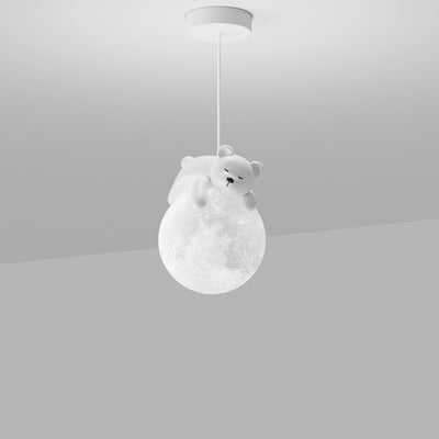 Contemporary Creative Resin Animal Rabbit Moon 1-Light Kids Pendant Light For Living Room