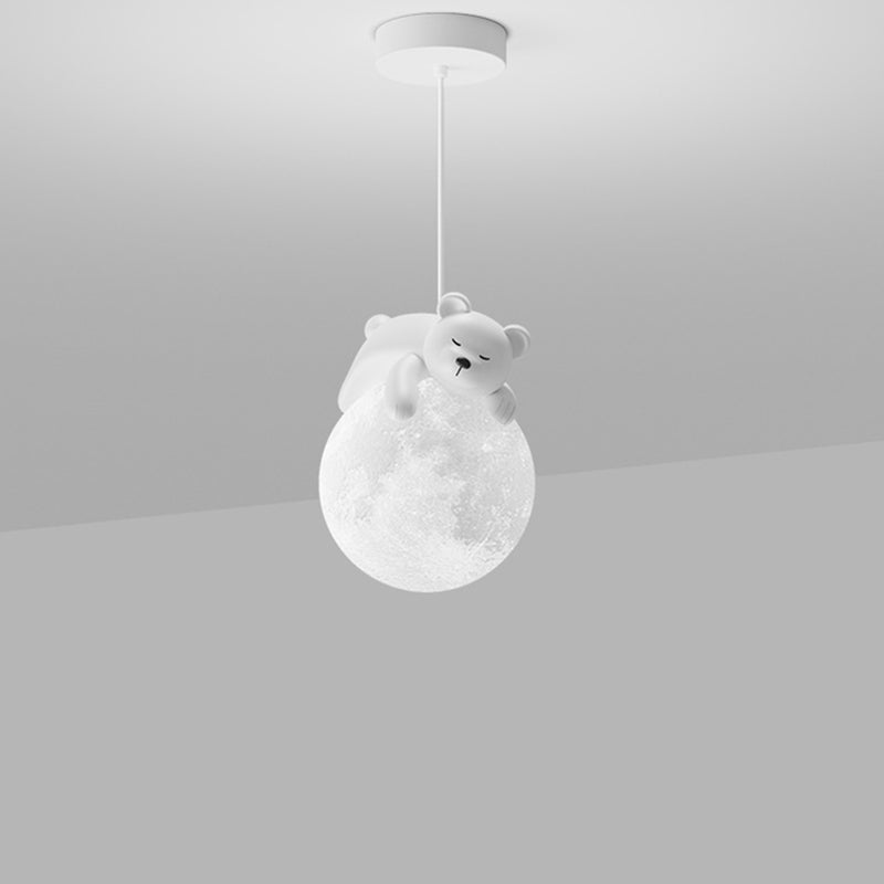 Contemporary Creative Resin Animal Rabbit Moon 1-Light Kids Pendant Light For Living Room