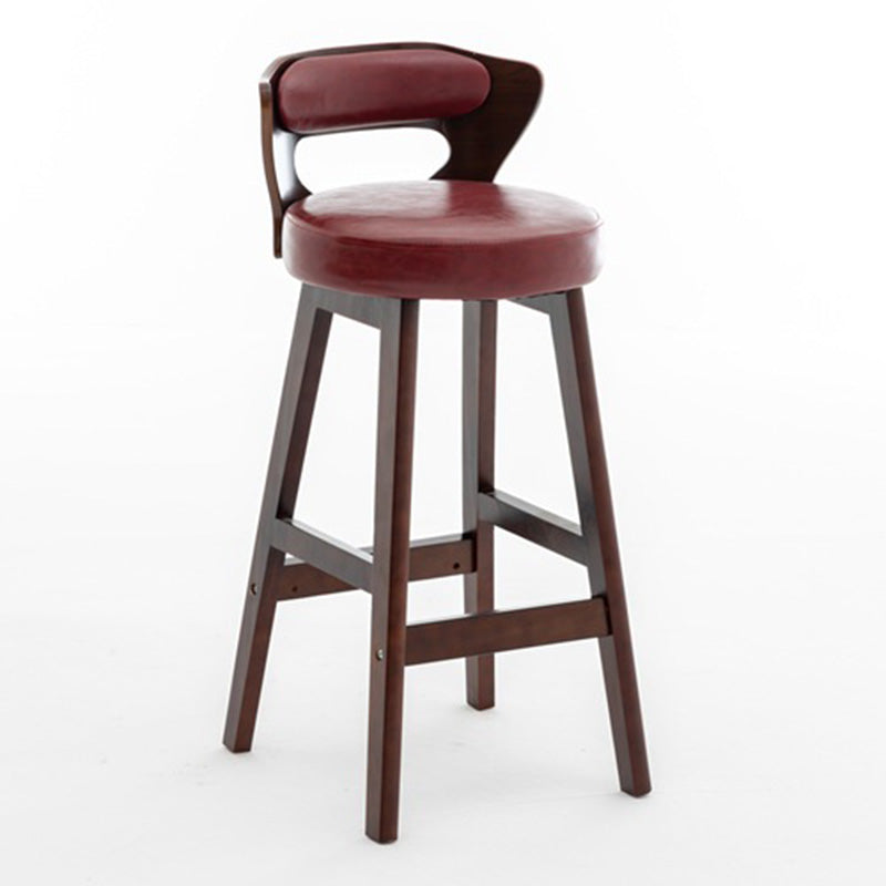 Modern Simplicity Round PU Leather Wood Bar Stool Low Back Footrest For Dining Room