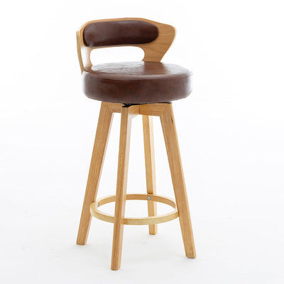 Contemporary Simplicity Round PU Leather Upholstered Bar Stool Low Back Footrest For Dining Room