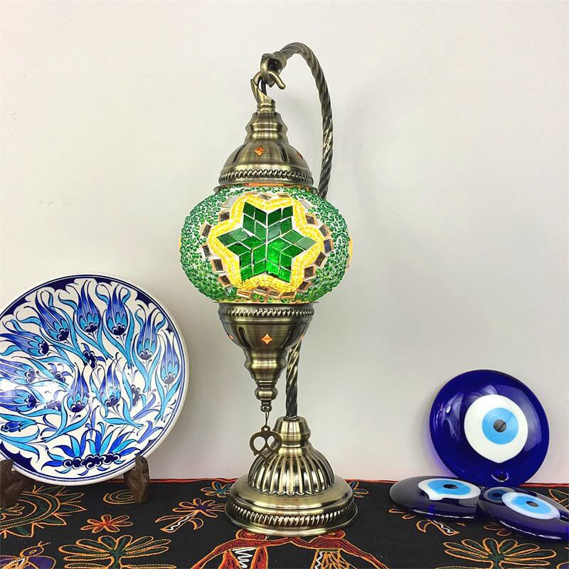 Lampe de table à 1 lumière en pot de verre teinté vintage marocain fait à la main en forme de cygne 