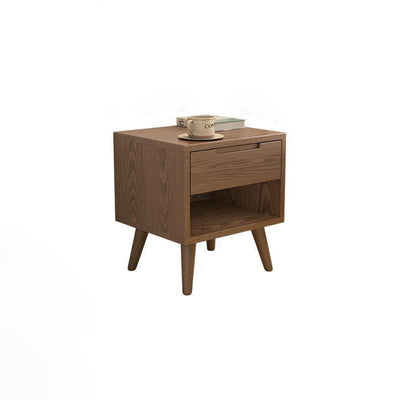 Modern Simplicity Square Rubber Wood Nightstand 1/2 Drawer For Bedside