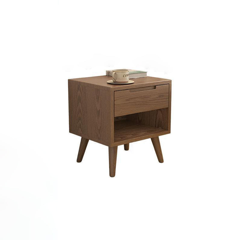 Modern Simplicity Square Rubber Wood Nightstand 1/2 Drawer For Bedside