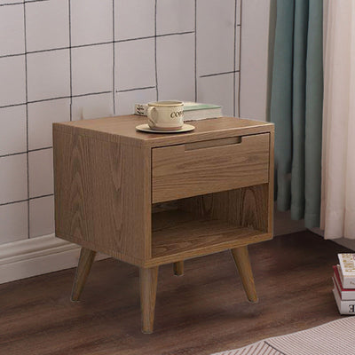 Modern Simplicity Square Rubber Wood Nightstand 1/2 Drawer For Bedside