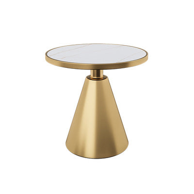 Contemporary Luxury Round Sintered Stone Top Conical Metal Base Coffee Table For Living Room