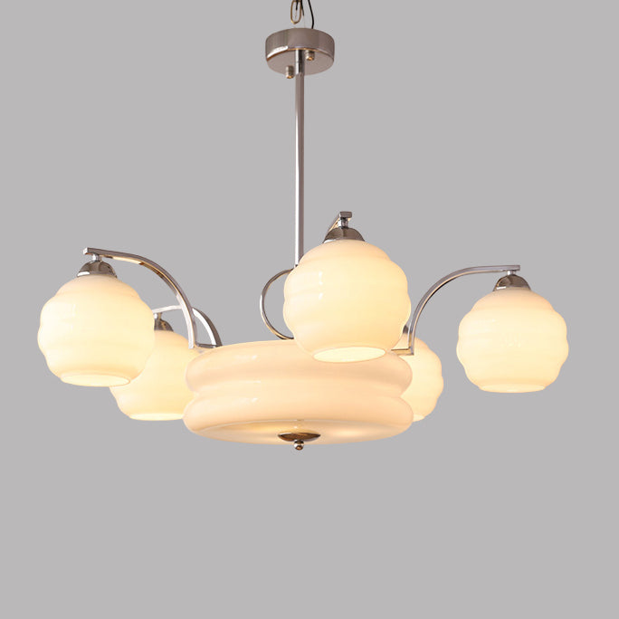 Modern Mid-Century Branch Curved Rod Round Orb Iron Glass 4/6/8 Light Chandelier For Living Room