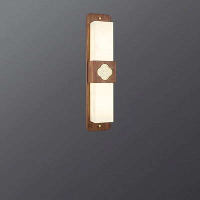 Traditional Chinese Brass Walnut Acrylic Rectangular Cloud LED Wall Sconce Lamp For Bedside