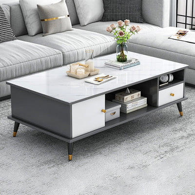 Contemporary Nordic Rectangular MDF Iron Coffee Table 1/2 Drawer For Living Room