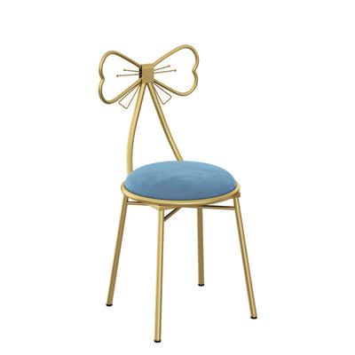 Contemporary Creative Bow Round Upholstered Velvet Metal Vanity Stool Backrest For Bedroom