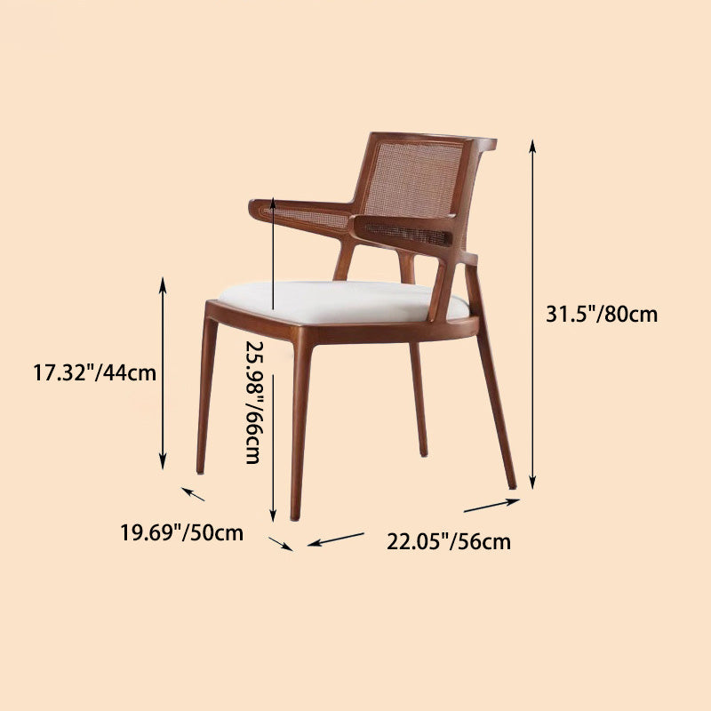 Contemporary Retro Square Microfiber Leather Upholstered Wood Dining Chair Rattan Backrest For Dining Room