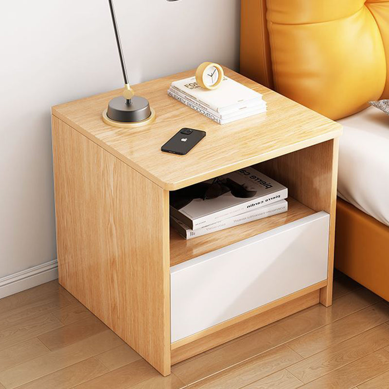 Modern Minimalist Square Table Top High Density Panel Nightstand 1-Drawer For Bedroom