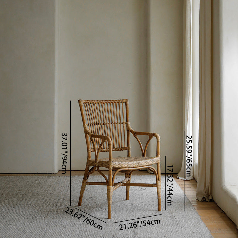 Chaise de salle à manger en bois tissé carré chinois traditionnel avec quatre pieds, dossier et accoudoirs 